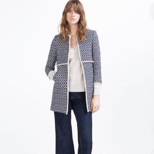 Zara Blue and White Textured Jacket